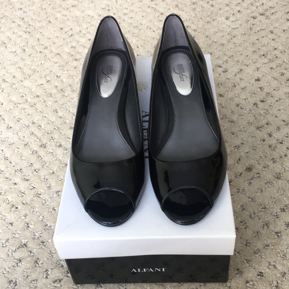 Alfani Low wedge peep toe shoes in patent leather